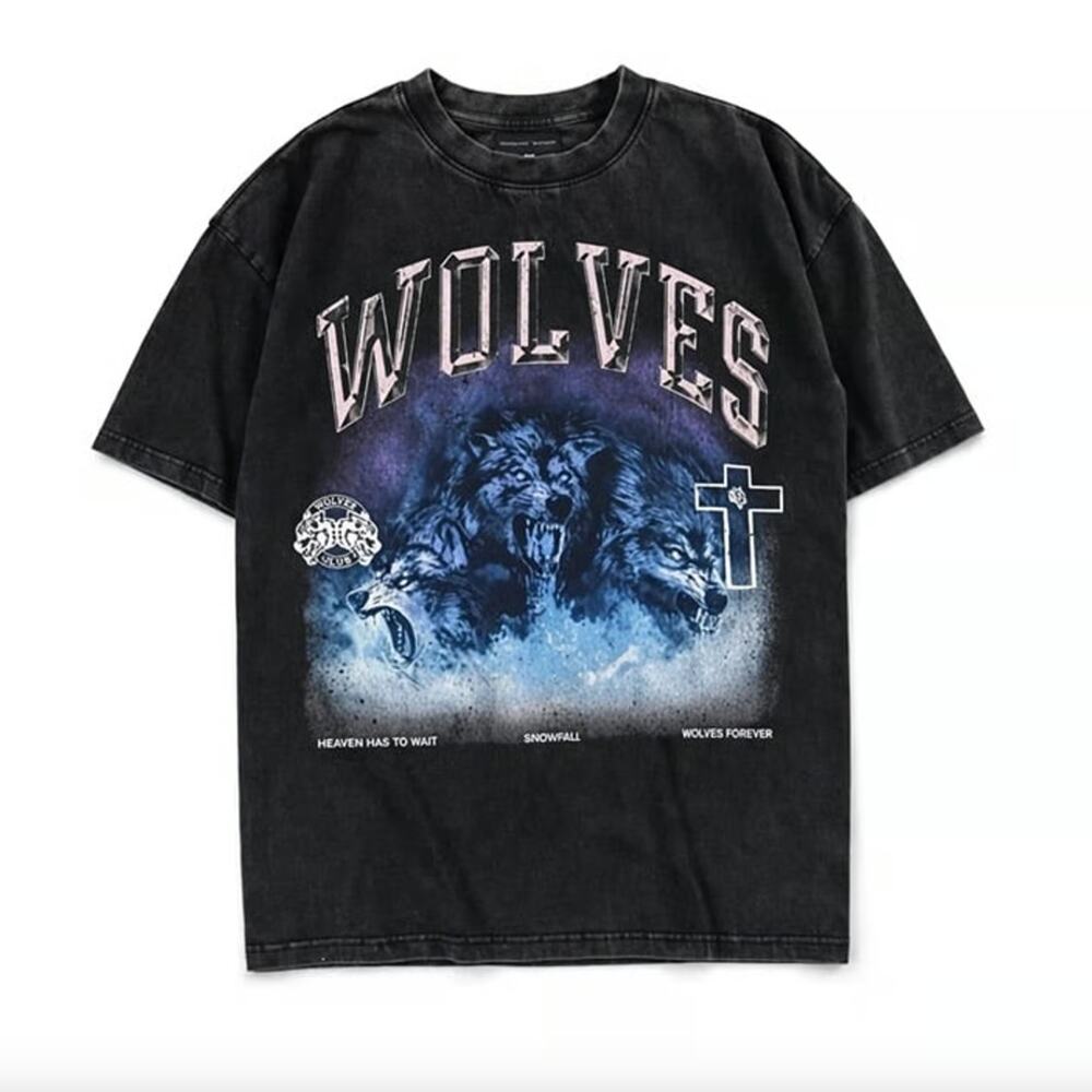 Darc Sport Premium Vintage blue wolves cross graphic gym lifting t-shirt large